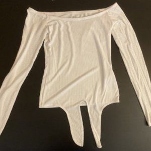 Ribbed Long Sleeve, Off Shoulder Front Knot Shirt